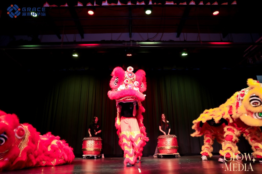 Lion dance performance on stage
